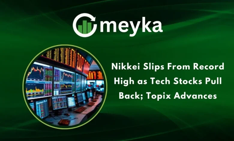 Nikkei Slips From Record High as Tech Stocks Pull Back; Topix Advances