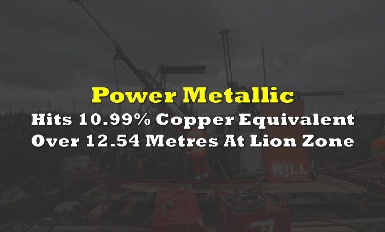 Power Metallic Hits 10.99% Copper Equivalent Over 12.54 Metres At Lion Zone