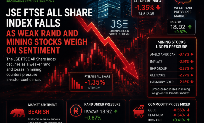 JSE FTSE All Share Index Falls as Weak Rand and Mining Stocks Weigh on Sentiment